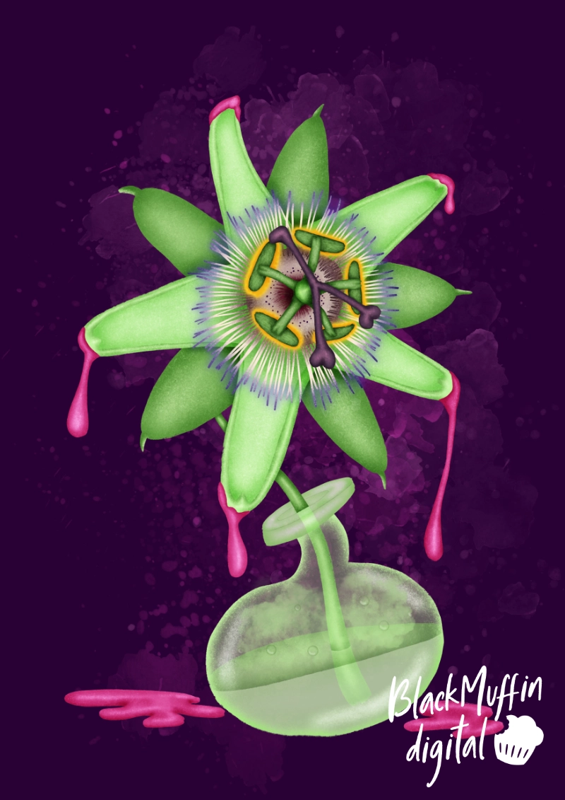 poisonous green flower with pink dripping poison