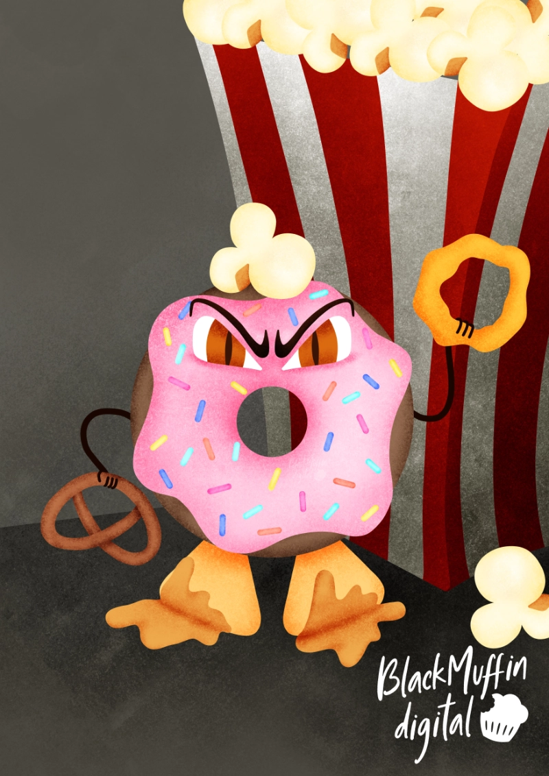 angry yelling donut holding a pretzel