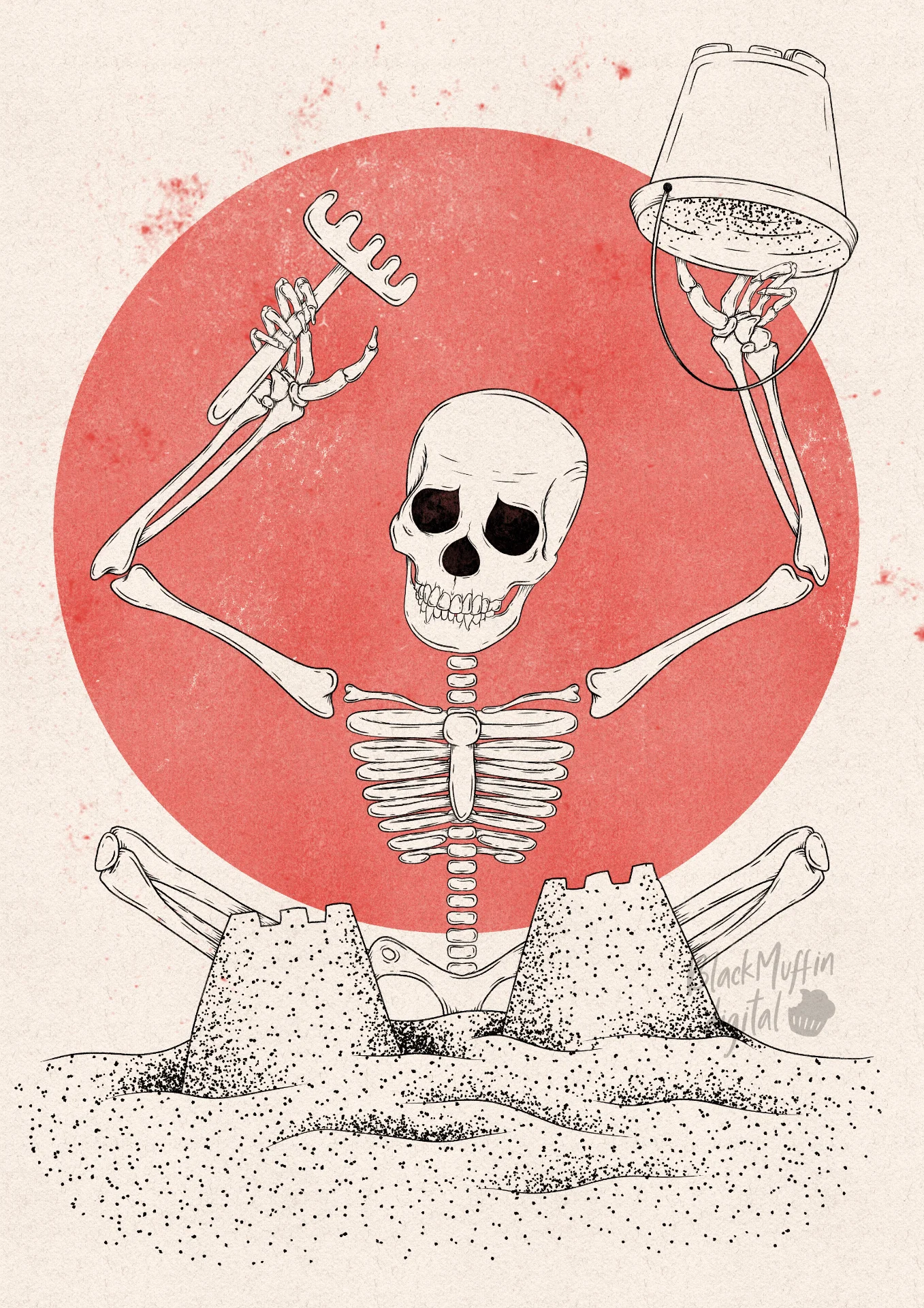 skeleton and sand
